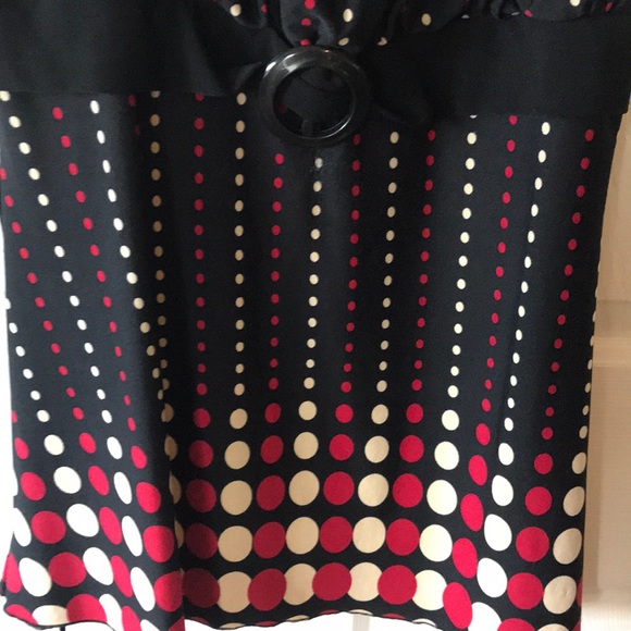 Black blouse with red & tan polka dots - size Med - Picture 2 of 6